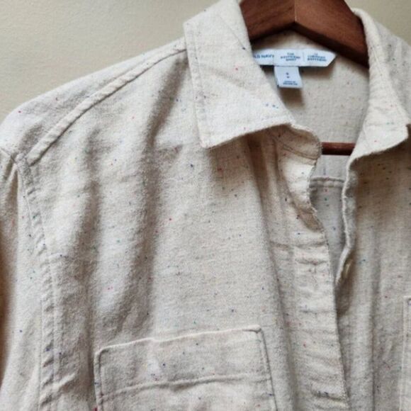 Nwt Old Navy Cream Speckled Boyfriend Shirt S - Picture 5 of 7